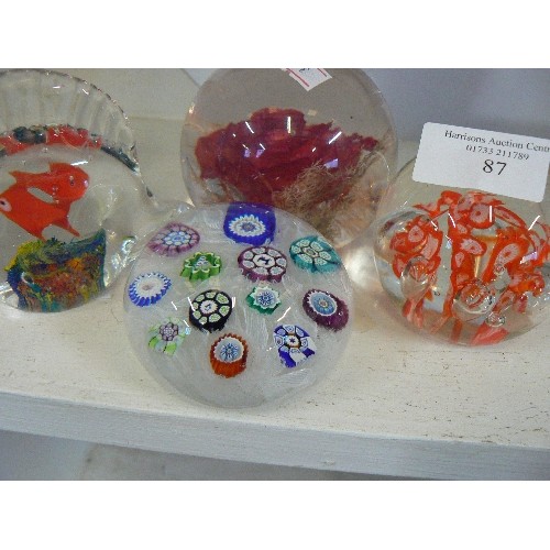 87 - 4 X GLASS PAPERWEIGHTS.