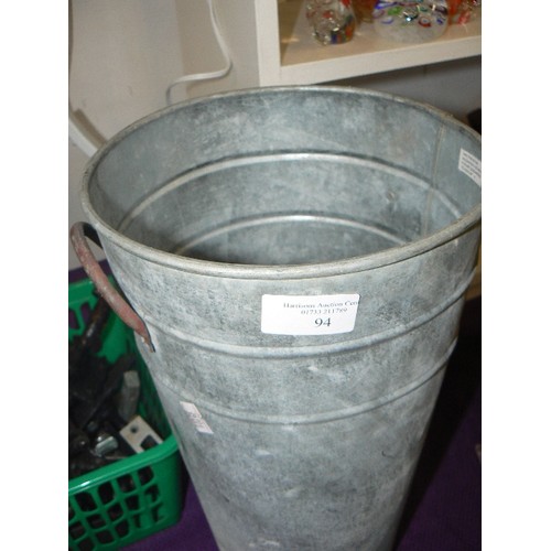 94 - GALVANISED 2-HANDLED cut FLOWER BUCKET.