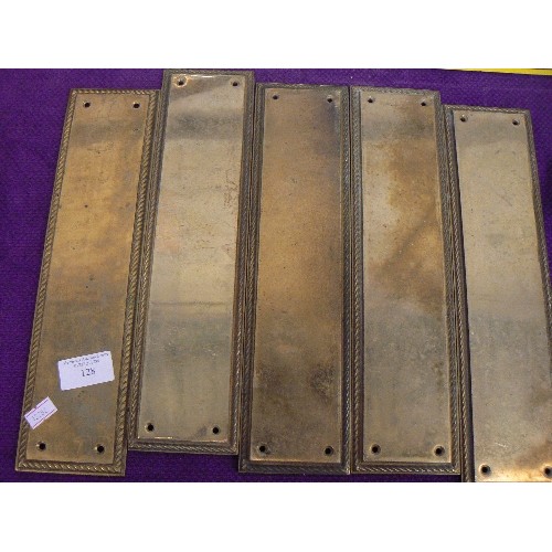 128 - 5 X LARGE BRASS DOOR FINGER PLATES WITH ROPE EFFECT EDGING.