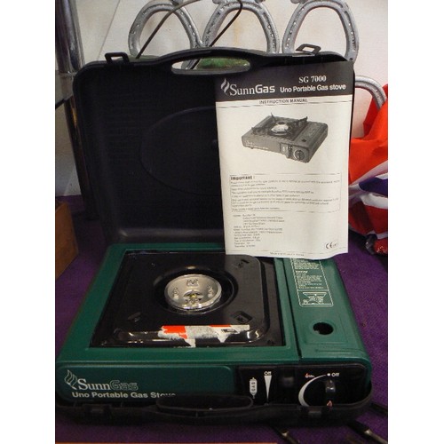 134 - SUNN-GAS UNO-PORTABLE CAMPING STOVE. WITH CARRY CASE AND INSTRUCTIONS.