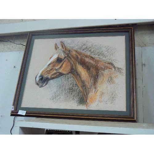 93 - HORSE INTEREST. BEAUTIFUL 'SIAN WYNN 88' CHALK PAINTING. SIGNED. FRAMED BUT UNGLAZED.