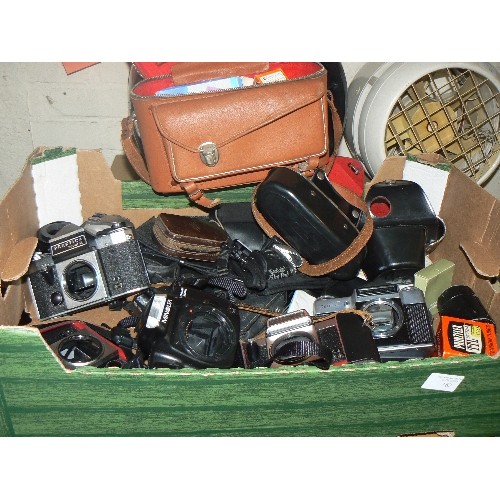 162 - VINTAGE CAMERA LOT. CAMERA BODIES, LENSES, METERS, CASES. INC ZENIT-E, PRAKTICA SUPERV TL, MINOLTA E... 