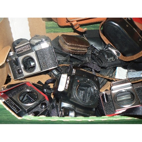 162 - VINTAGE CAMERA LOT. CAMERA BODIES, LENSES, METERS, CASES. INC ZENIT-E, PRAKTICA SUPERV TL, MINOLTA E... 