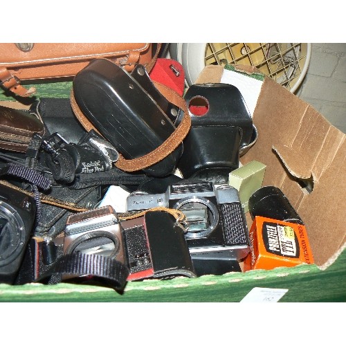 162 - VINTAGE CAMERA LOT. CAMERA BODIES, LENSES, METERS, CASES. INC ZENIT-E, PRAKTICA SUPERV TL, MINOLTA E... 