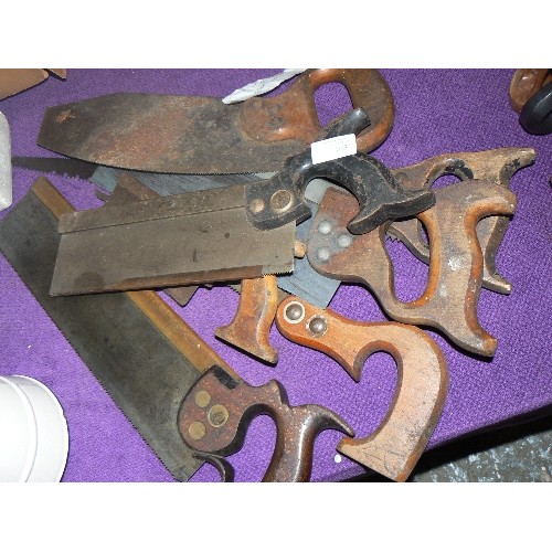 165 - 7 X VINTAGE WOODSAWS. INC MARPLES & SONS, MOULSON BROTHERS-SHEFFIELD ETC