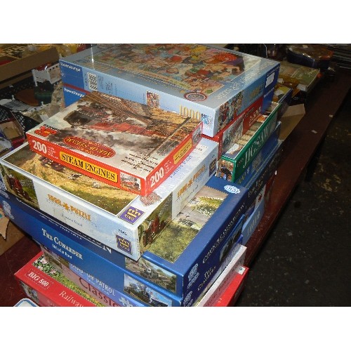 186 - STACK OF GOOD QUALITY JIGSAW PUZZLES, 1000 & 500 PC. INC NEW/PACKAGED RAVENSBURGER 'OFFICE CHRISTMAS... 