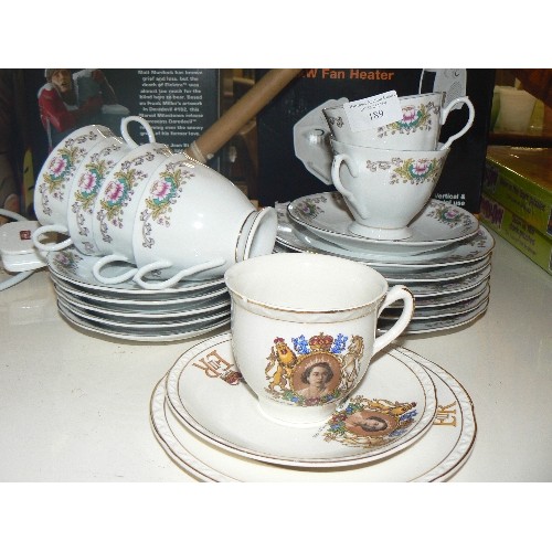 189 - VINTAGE BONE CHINA PART TEASET. CHINESE. DELICATE FLORAL DESIGN. ALSO A QUEEN ELIZABETH COMMEMORATIV... 