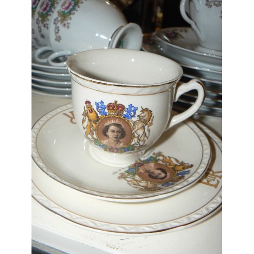 189 - VINTAGE BONE CHINA PART TEASET. CHINESE. DELICATE FLORAL DESIGN. ALSO A QUEEN ELIZABETH COMMEMORATIV... 