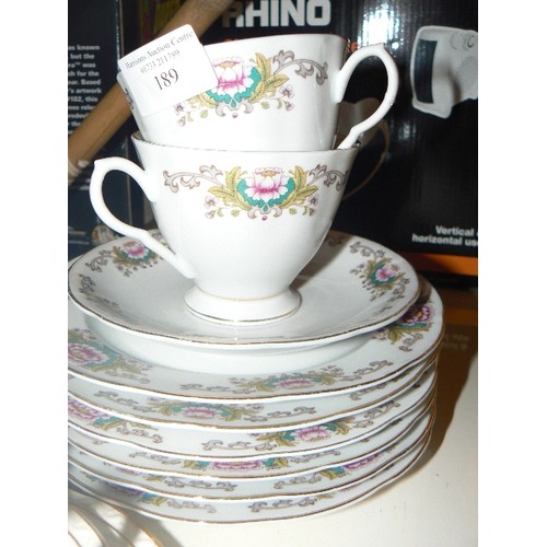 189 - VINTAGE BONE CHINA PART TEASET. CHINESE. DELICATE FLORAL DESIGN. ALSO A QUEEN ELIZABETH COMMEMORATIV... 