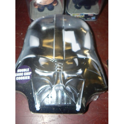 193 - STAR-WARS. UNOPENED 2006 DARTH VADER COOKIE TIN & MALLOWS. ALSO 2 X MIGHTY MUGGS 'HANS SOLO & K250