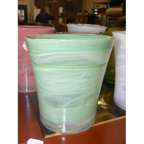 255 - COLLECTION OF 9 X SWIRL-GLASS PLANTERS/VASES IN PALE JEWEL COLOURS.