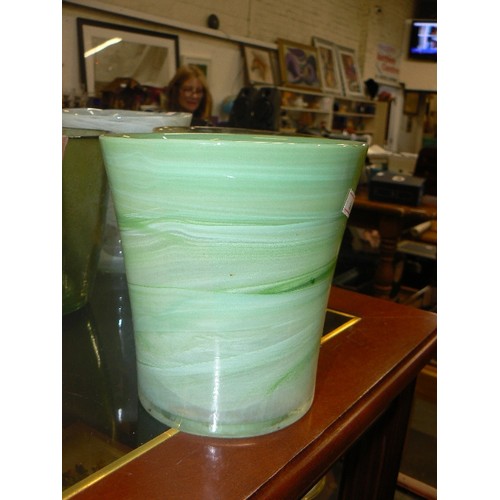 255 - COLLECTION OF 9 X SWIRL-GLASS PLANTERS/VASES IN PALE JEWEL COLOURS.