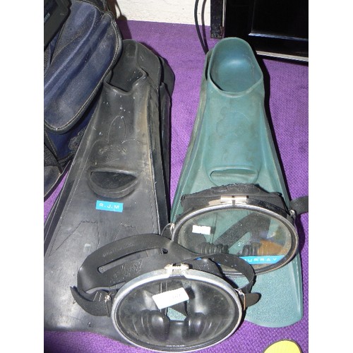 169 - 2 X DIVING MASKS AND 2 PAIRS OF FLIPPERS.