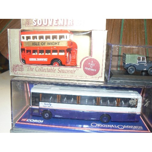 240 - 5 X DIE-CAST BOXED VEHICLES. INC JEEP, ISLE OF WHITE BUS ETC.