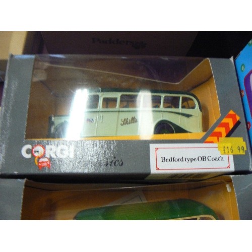 234 - 3 BOXED CORGI CLASSICS. ALL BEDFORD TYPE OB COACHES.