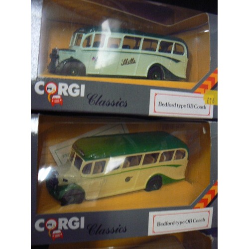 234 - 3 BOXED CORGI CLASSICS. ALL BEDFORD TYPE OB COACHES.