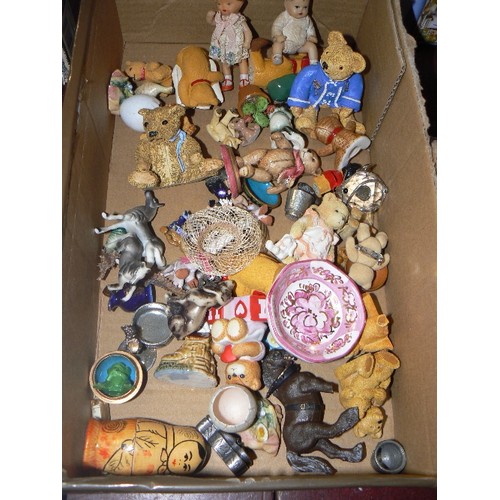 231 - MIXED BOX OF MINIATURES, DOLLS HOUSE ODDMENTS, TINY DOLLS, TINY ORNAMENTS ETC