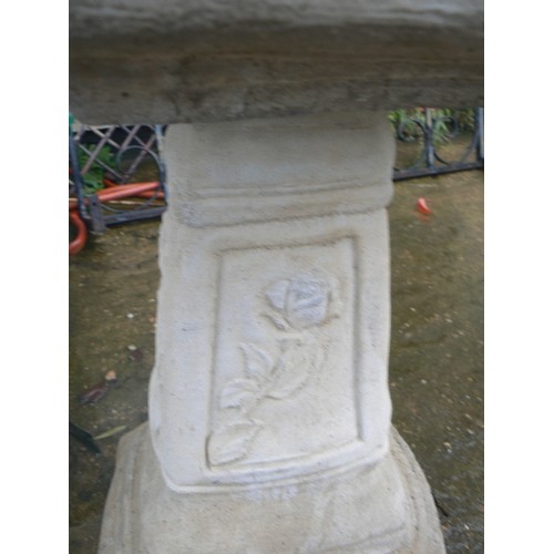 203 - SQUARE BIRDBATH WITH RAISED ROSE DETAIL ON TOP OF PLINTH