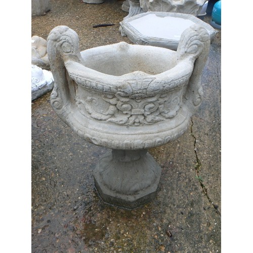 204 - PAIR OF LARGE CONCRETE GARDEN URNS.