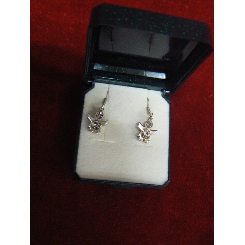 10 - STERLING SILVER ANGEL CZ'S DROP EARRINGS.