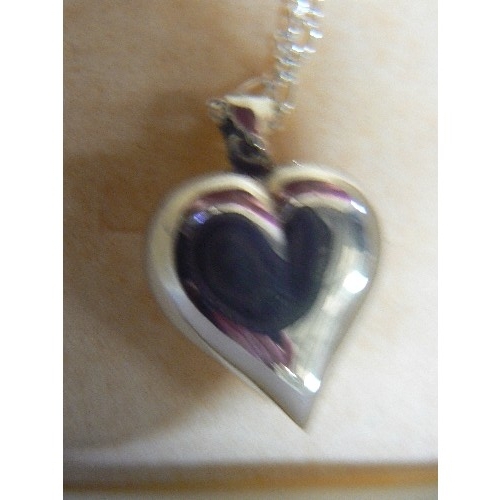 12 - STERLING SILVER 925 PUFFED HEART PENDANT [4GM] ON SILVER COLOURED CHAIN.