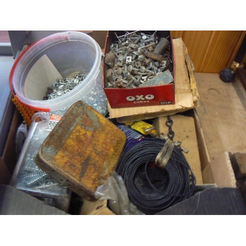 332 - LARGE CRATE OF HARDWARE. WASHERS, SCREWS, BOLTS ETC ETC