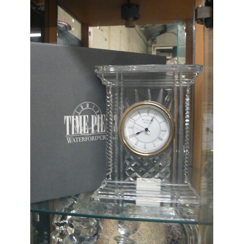 1 - BEAUTIFUL WATERFORD CRYSTAL ATRIUM CLOCK, WITH BOX. [ORIGINAL STICKER STILL ATTACHED TO CLOCK]