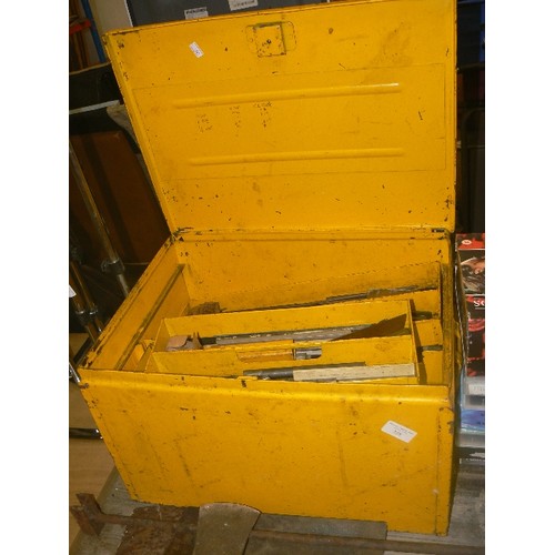 358 - LARGE YELLOW METAL TOOL CHEST WITH CONTENTS IN MULTIPLE COMPARTMENTS & LAYERS.