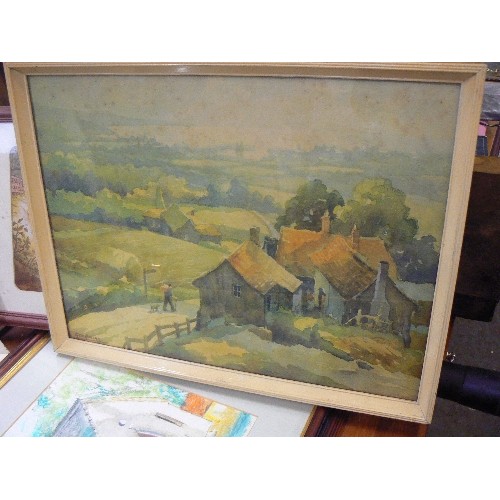 355 - COLLECTION OF MIXED VINTAGE PAINTINGS, PASTELS, PRINTS ETC.