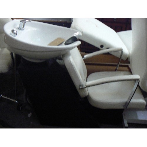 407 - HAIRDRESSERS HAIRWASH STATION, BASIN & CHAIR COMBO, WITH HOSE ATTACHMENT  AND 2 BEAUTY UNITS WITH DR... 