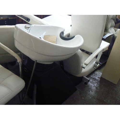 407 - HAIRDRESSERS HAIRWASH STATION, BASIN & CHAIR COMBO, WITH HOSE ATTACHMENT  AND 2 BEAUTY UNITS WITH DR... 