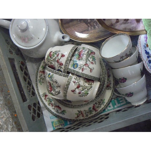 263A - 2 LARGE CRATES OF VINTAGE CROCKERY & PART TEASETS. INC JOHNSON BROS 'INDIAN TREE' , SADLER 'ROMANCE'... 