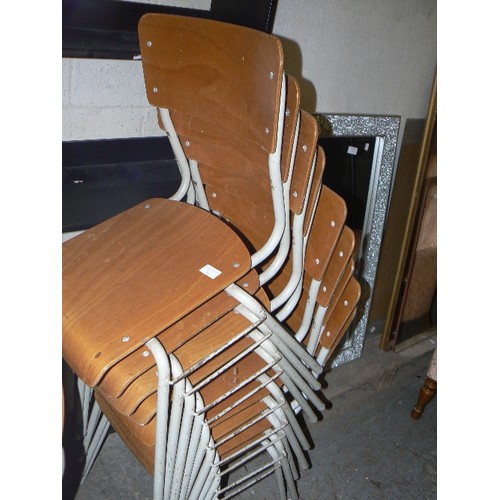 419 - SET OF 9 SCHOOL STACKING CHAIRS, POSSIBLE FRENCH