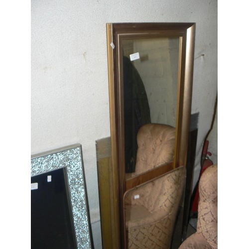 415 - LONG JOHN  MIRROR WITH GOLD FRAME PLUS 2 OTHER MIRRORS