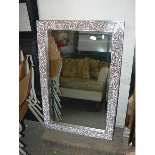 414 - LARGE MODERN SQUARE MIRROR WITH THICK FRAME IN CRUSHED SILVER BLING