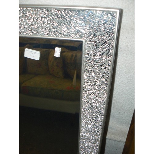 414 - LARGE MODERN SQUARE MIRROR WITH THICK FRAME IN CRUSHED SILVER BLING