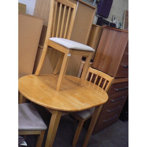 403 - MODERN LIGHTWOOD COMPACT BUT EXTENDABLE TABLE WITH 3 CHAIRS