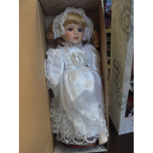 388 - 3 X PORCELAIN DOLLS, ALL BOXED TO INCLUDE A BRIDE