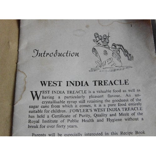 34 - A COLLECTION OF VINTAGE EPHEMERA, FOWER`S BOOK OF RECIPES OF WEST INDIAN TREACLE PLUS OTHER INTEREST... 