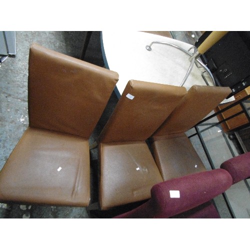 401 - 3 TAN FAUX LEATHER DINING CHAIRS WITH HIGH BACKED