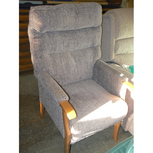 438 - CHENILLE UPHOLSTERED ARMCHAIR IN PLUMB -  VERY NICE