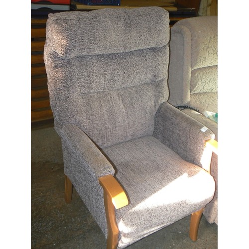 438 - CHENILLE UPHOLSTERED ARMCHAIR IN PLUMB -  VERY NICE