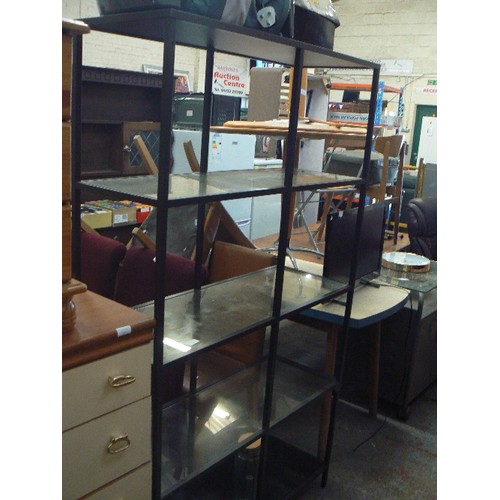 432 - LARGE METAL FRAMED SHELVING UNIT WITH GLASS SHELVES