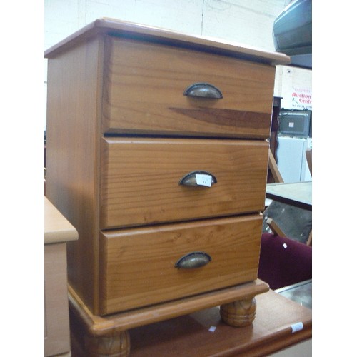 430 - PINE 3 DRAWER BEDSIDECHEST WITH HALF MOON HANDLES