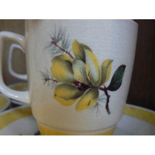 385A - STAFFORDSHIRE YELLOW AND WHITE CUP AND SAUCER X 6