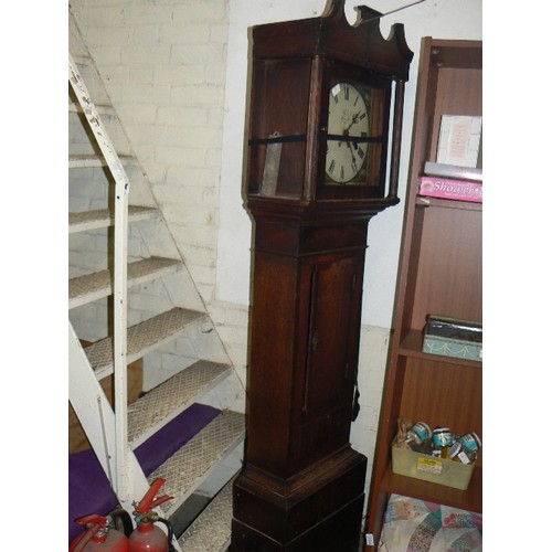 462 - ANTIQUE GRANDFATHER CLOCK. 'BAFS RAUNDS' HAND-PAINTED FLORAL BORDER.