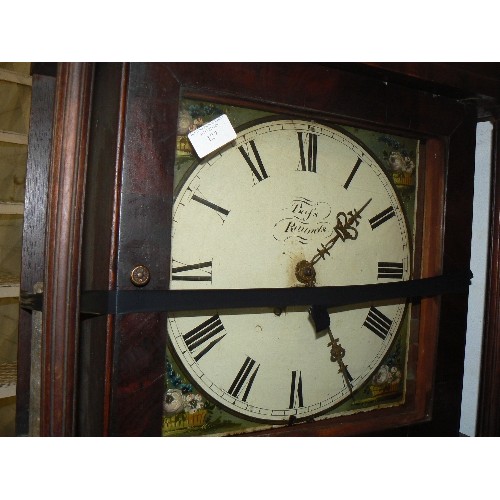 462 - ANTIQUE GRANDFATHER CLOCK. 'BAFS RAUNDS' HAND-PAINTED FLORAL BORDER.