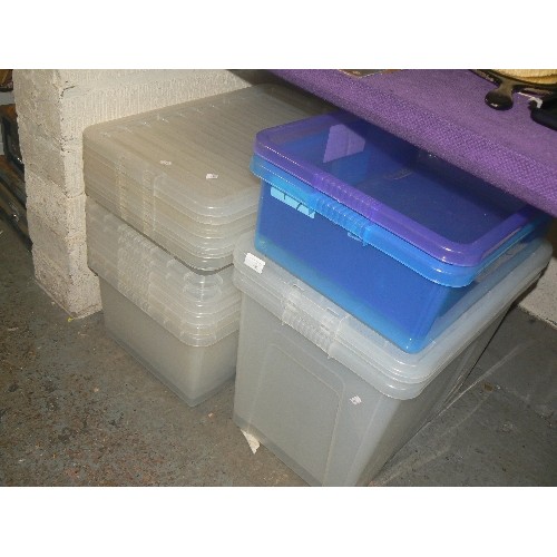 457 - QUANTITY OF PLASTIC STACKING CRATES WITH LIDS