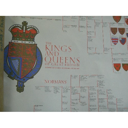 484 - KINGS AND QUEEN FAMILY TREE POSTER - VERY INTERESTING PIECE PLUS MAP RUTLAND,