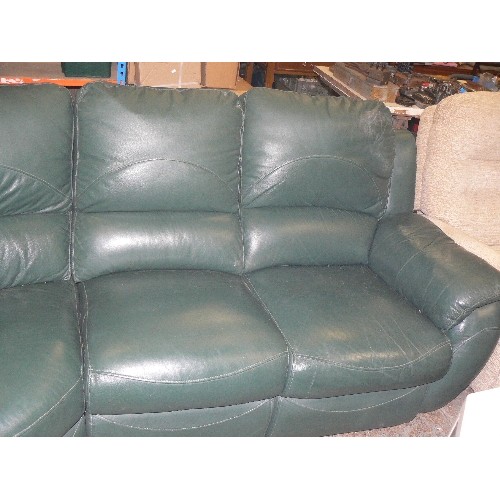 443 - LARGE CORNER LOUNGER GREEN LEATHER SOFA, SEATS 5 WITH A RECLINER AT EACH END. COMES IN SECTIONS  SEA... 